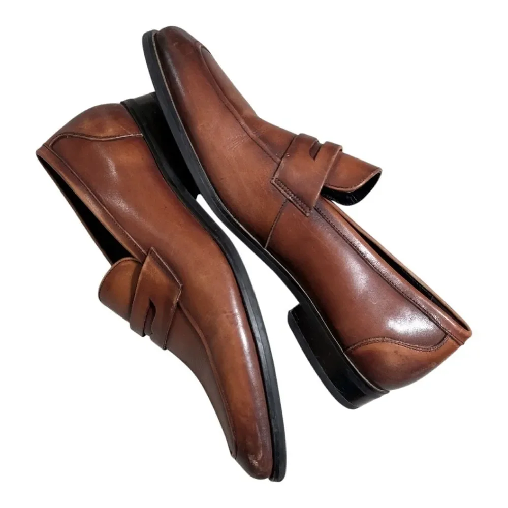 Gifennse Slip-On leather Penny Loafers brown size 9 handmade classic formal